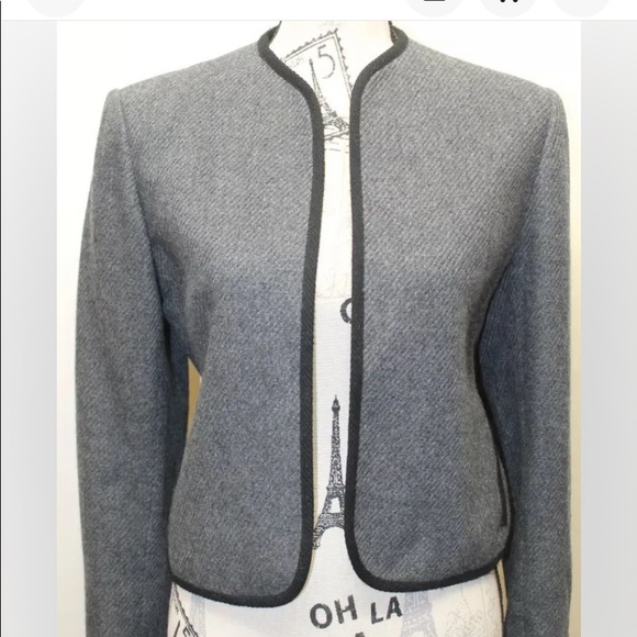 Sphere Made in Japan Black Blazer Women Open Wool Black Piping Sz 12 Fall Lined - Picture 14 of 14